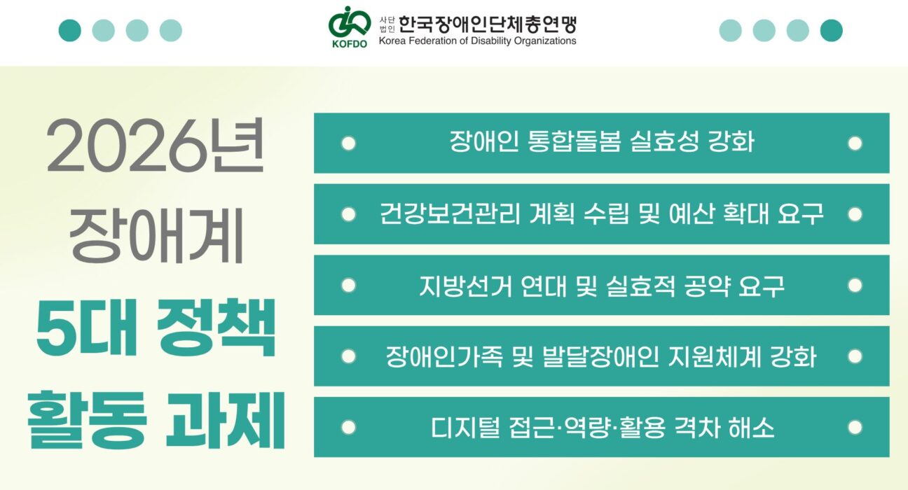 한국장총, 2026년 장애계 5대 과제 확정…’통합돌봄·디지털 격차 해소’ 주력